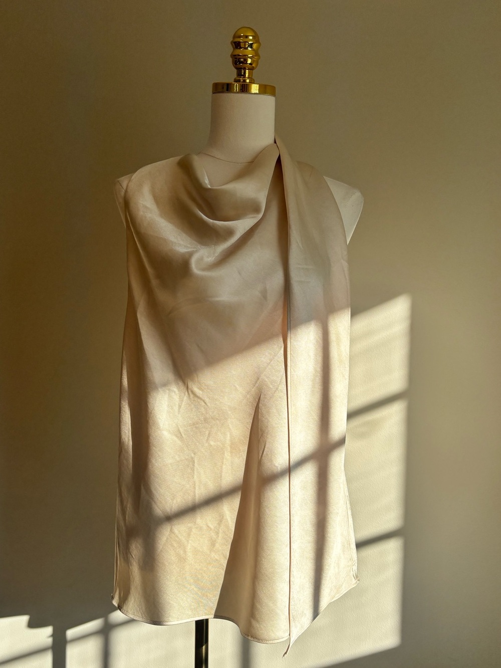 Vince Champagne Satin Draped Scarf Neck Sleeveless Top S